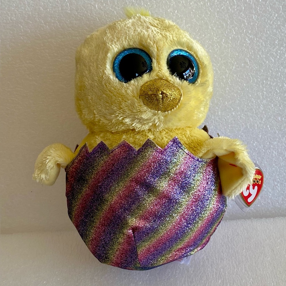 Ty Beanie Boos MEGG The Chick Plush Toy In Rainbow Glitter Eggshell 9 In w/Tag